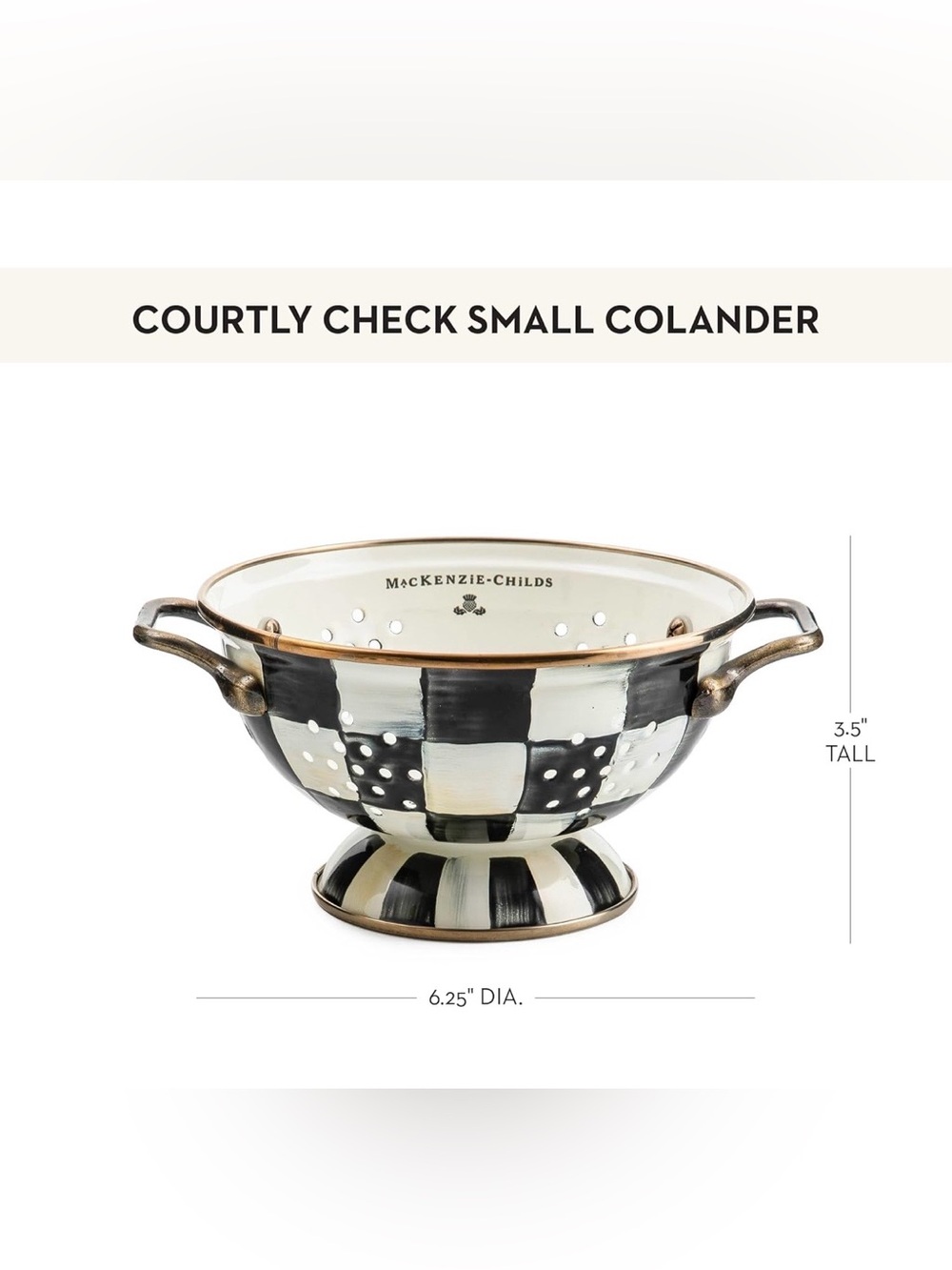 MACKENZIE-CHILDS Enamel Colander Courtly Check Small - Picture 2 of 6